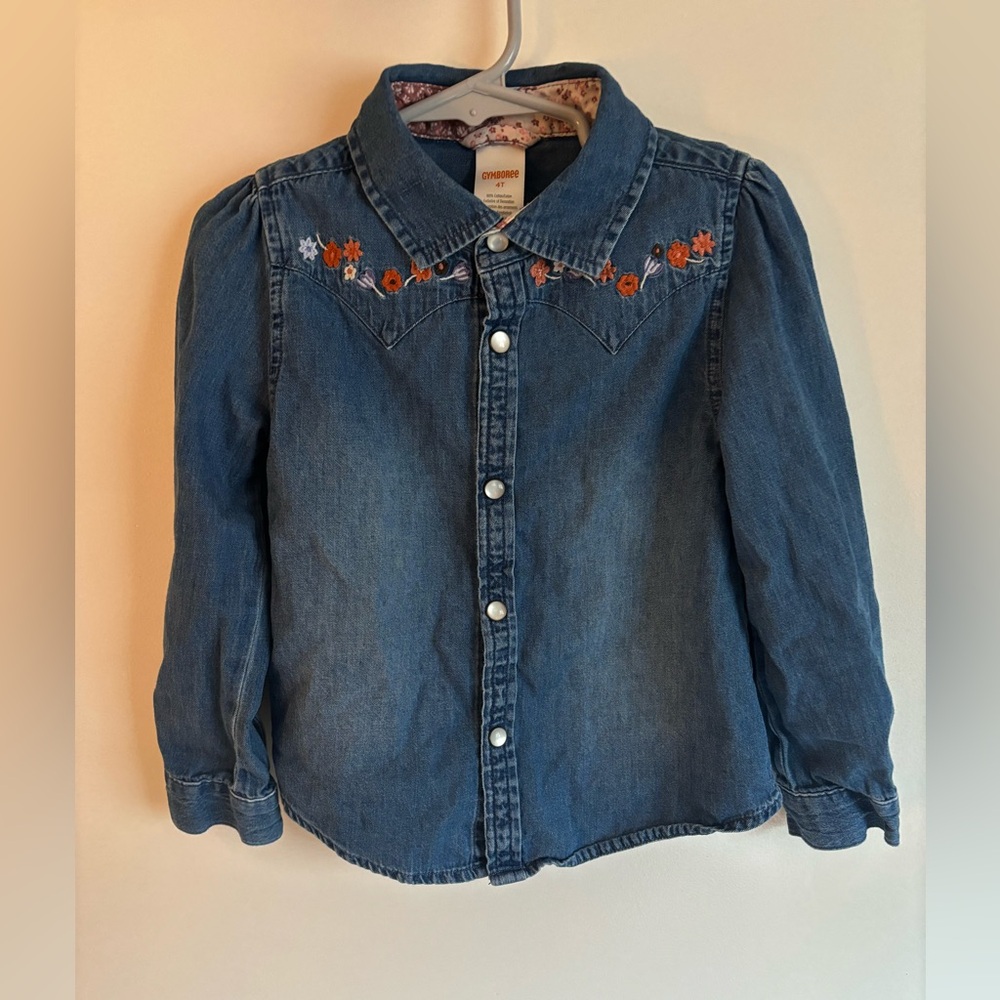 Gymboree Blue Jean button up with Floral Accents